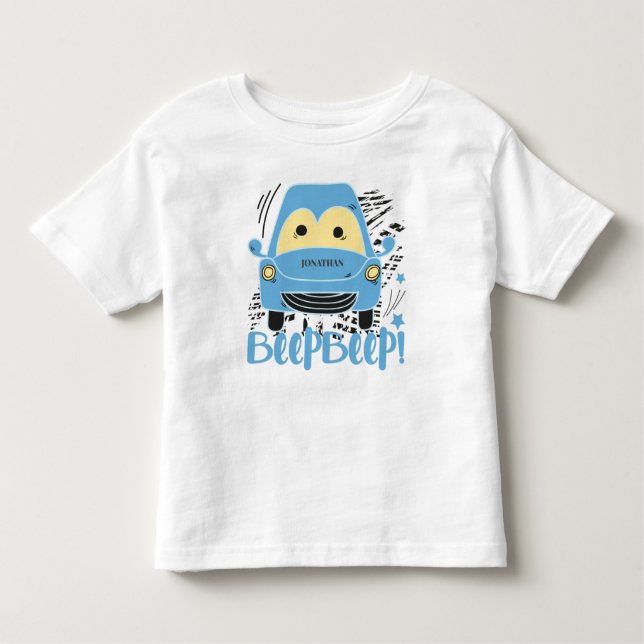 Camiseta De Bebé Beep beep de un auto azul personalizado beep Toddl (Anverso)