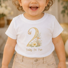 Camiseta de bebé beige floral cumpleaños dos