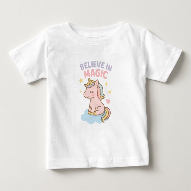 Camiseta De Bebé Believe in Magic – Pastel Unicorn Dream   (Anverso)