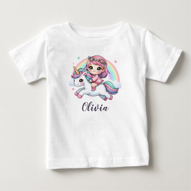 Camiseta De Bebé Bella niña en unicornio (Anverso)
