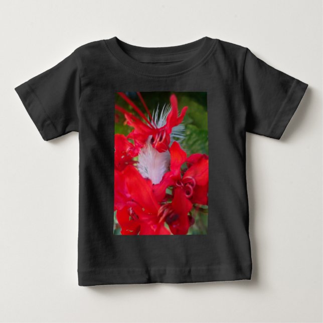 Camiseta De Bebé Belleza Delicada: Flor roja con pluma blanca (Anverso)