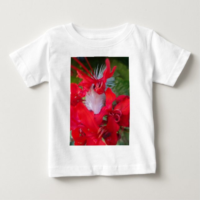 Camiseta De Bebé Belleza Delicada: Flor roja con pluma blanca (Anverso)