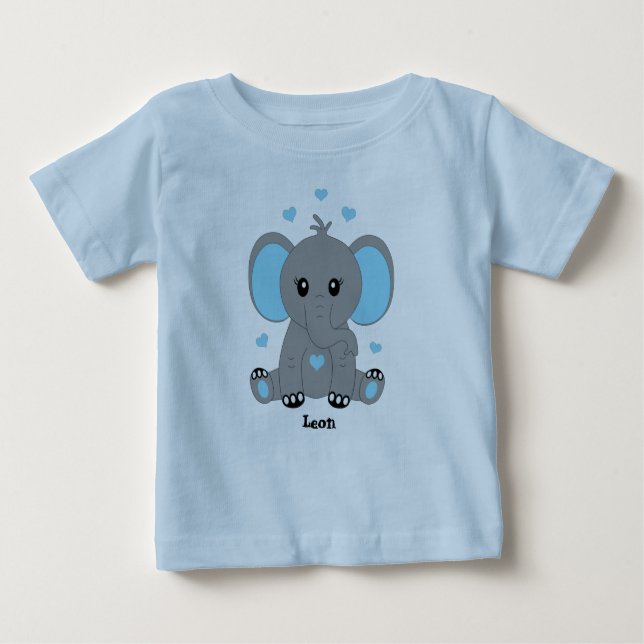 Camiseta De Bebé Bello elefante bebé en azul, dibujado a mano,  (Anverso)