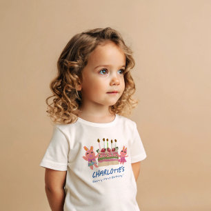 Camiseta De Bebé Berry First Happy Birthday Bunnies and Cake Blue