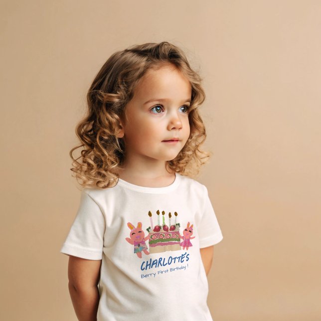 Camiseta De Bebé Berry First Happy Birthday Bunnies and Cake Blue (Subido por el creador)