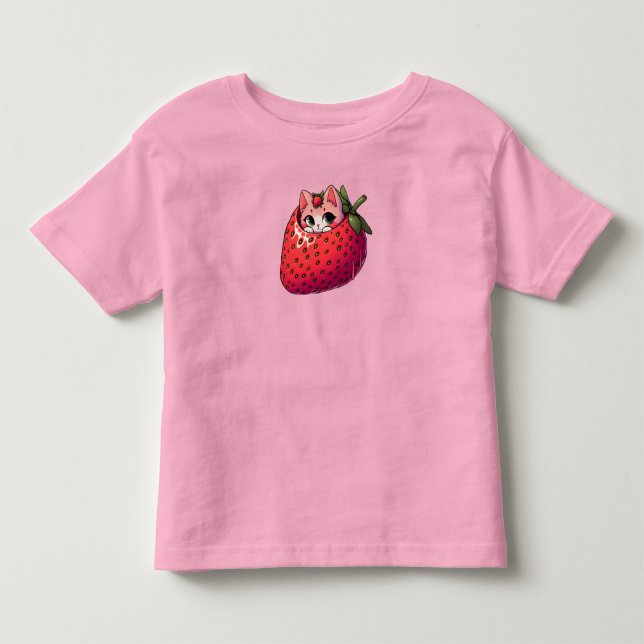 Camiseta De Bebé Berry Purrfection: Gato rosa dentro de una fresa (Anverso)