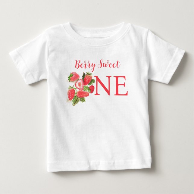 Camiseta De Bebé Berry Sweet One Birday Strawberry Watercolor (Anverso)