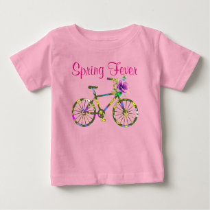Camiseta De Bebé Bicicleta Floral Retro Fiebre de Primavera
