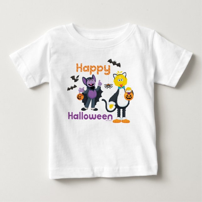 Camiseta De Bebé Big Bird and Count | Feliz Halloween (Anverso)