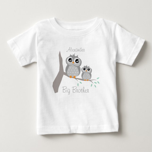 Camiseta De Bebé Big brother adjustable name with cute owls (Anverso)