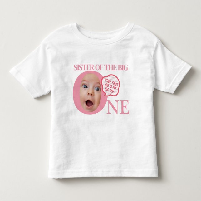 Camiseta De Bebé BIG SIS T para fiesta de primer cumpleaños | ROSA (Anverso)