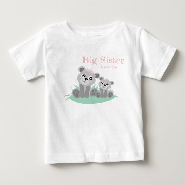 Camiseta De Bebé Big sister adjustable name with cute bear (Anverso)