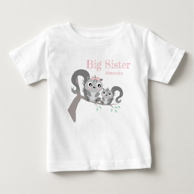 Camiseta De Bebé Big sister adjustable name with cute squirrels (Anverso)