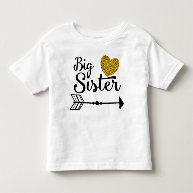 Camiseta De Bebé Big Sister Gold Heart Arrow Raglan (Anverso)