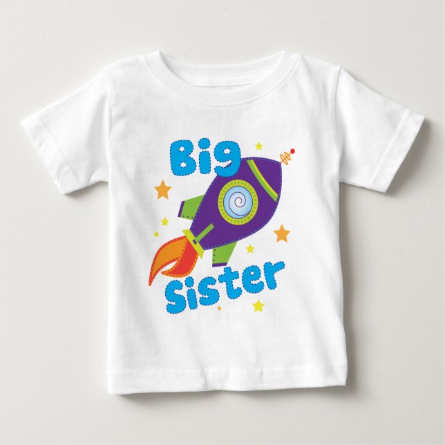 Camiseta De Bebé Big Sister Rocket Ship (Anverso)