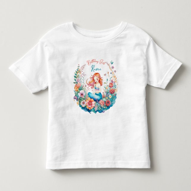 Camiseta De Bebé Birthday Birthday Chica Floral Temática de Sirena (Anverso)