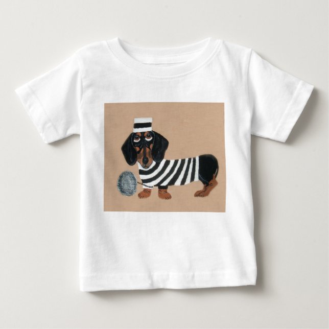 Camiseta De Bebé  Black and Tan Dachshund Treat Thief Jailbird (Anverso)