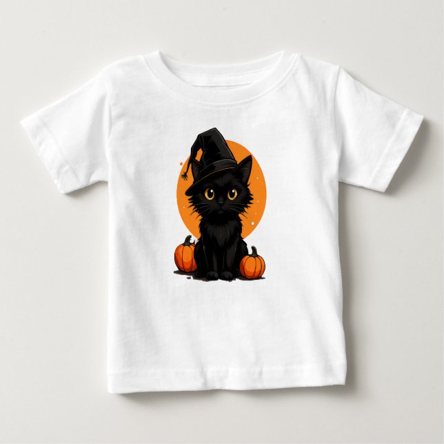 Camiseta De Bebé Black Cat on Pumpkins under Full Moon  (Anverso)