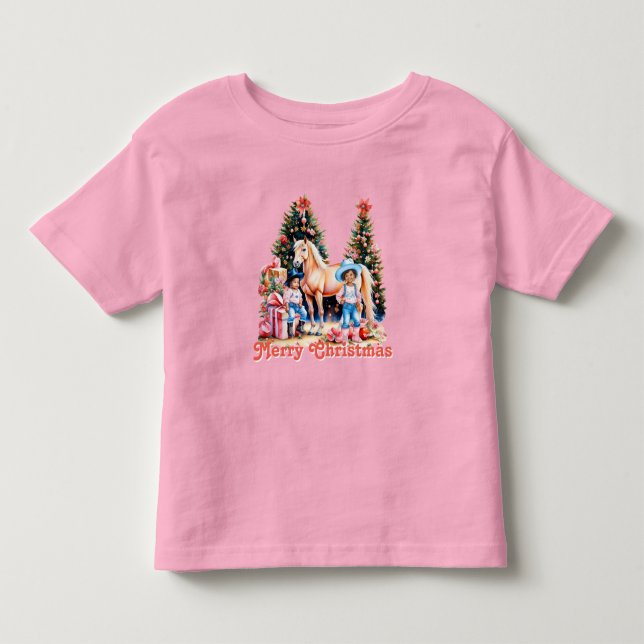 Camiseta De Bebé Black Cowgirl Winter Scene Horse Merry Christmas (Anverso)