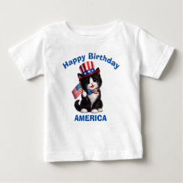 Camiseta De Bebé Black & White Kitten (1e) Patriotic Kid T-Shirt