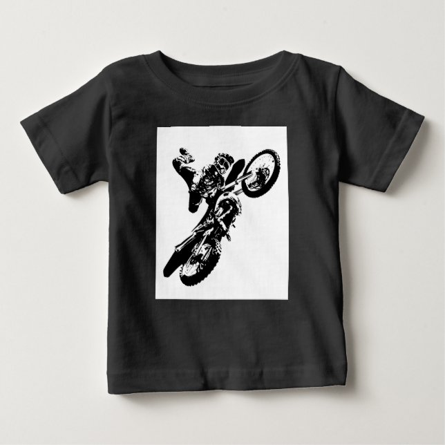 Camiseta De Bebé Black White Pop Art Motocross Motoryle Sport (Anverso)