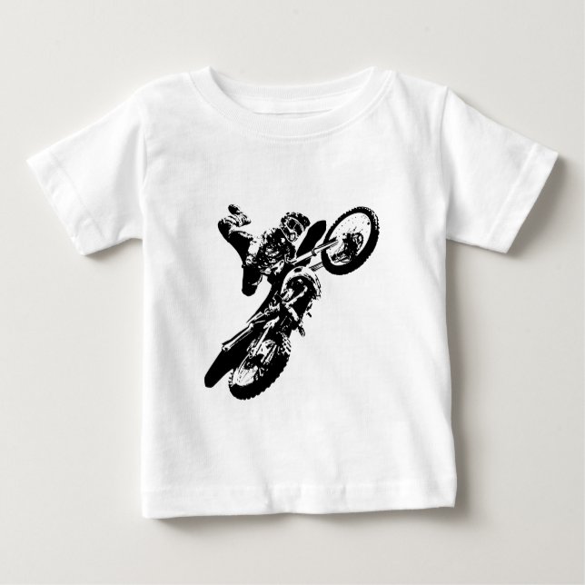 Camiseta De Bebé Black White Pop Art Motocross Motoryle Sport (Anverso)