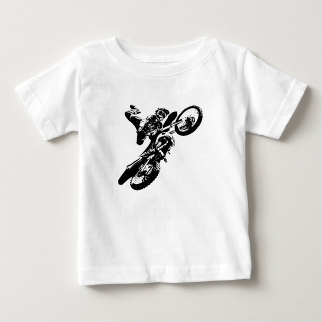 Camiseta De Bebé Black White Pop Art Motocross Motoryle Sport (Anverso)