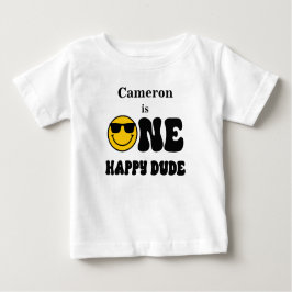 Camiseta De Bebé Black White Yellow One Happy Dude primer cumpleaño