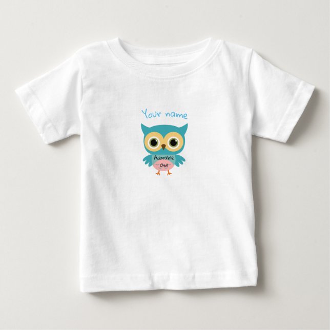 Camiseta De Bebé Blanco de búho azul personalizado (Anverso)
