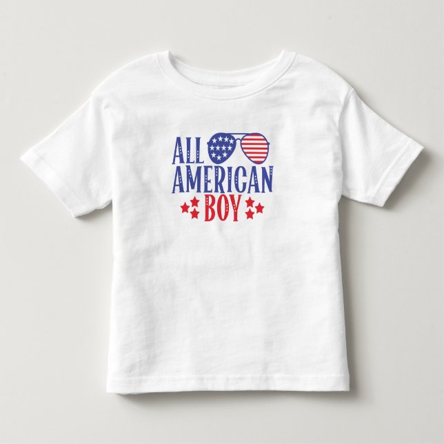 Camiseta De Bebé Blanco rojo y azul para todo niño americano (Anverso)
