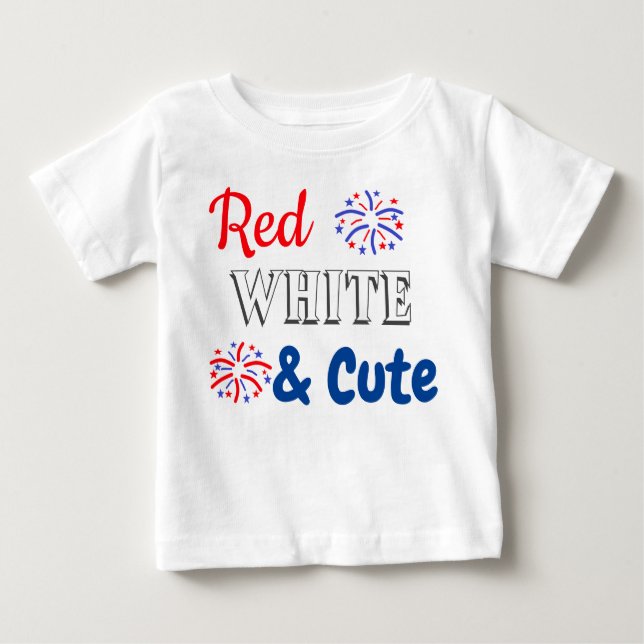 Camiseta De Bebé Blanco rojo y lindo 4 de julio (Anverso)