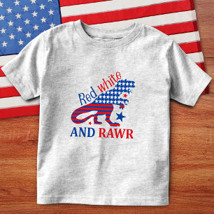 Camiseta De Bebé Blanco Rojo y Rawr 4 de julio Dinosaurio