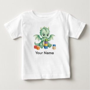 Camiseta De Bebé Bloque de construcción de dragón bebé verde lindo