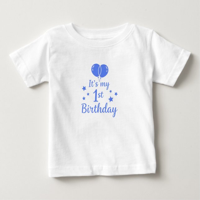 Camiseta De Bebé Blue Balloons 1st Birthday   (Anverso)
