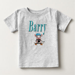 Camiseta De Bebé Blue Barry nombre y cerdito en monopatín,