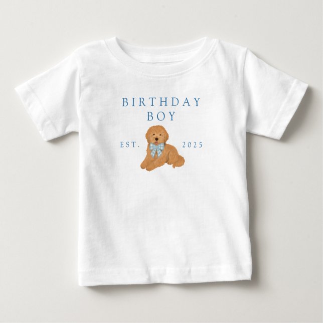 Camiseta De Bebé Blue Birthday Boy Golden Doodle Puppy Birthday (Anverso)