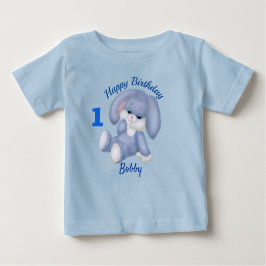 Camiseta De Bebé Blue Bunny Boys Cumpleaños 1 Personalizar Nombre E