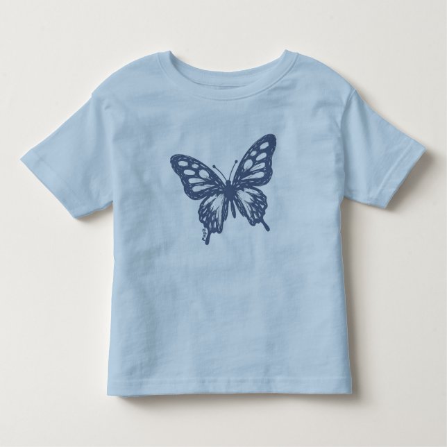 Camiseta De Bebé Blue Butterfly Minimal Nature Art by Papil (Anverso)