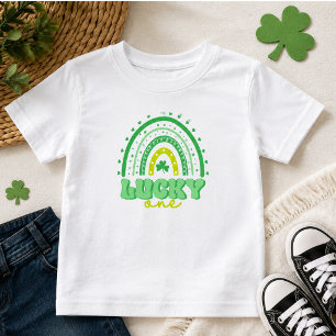 Camiseta De Bebé Blue Clover & Rainbow Lucky One Primer Cumpleaños