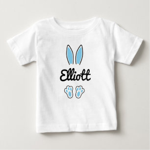 Camiseta De Bebé Blue Custom Name Easter Bunny Ears Feed