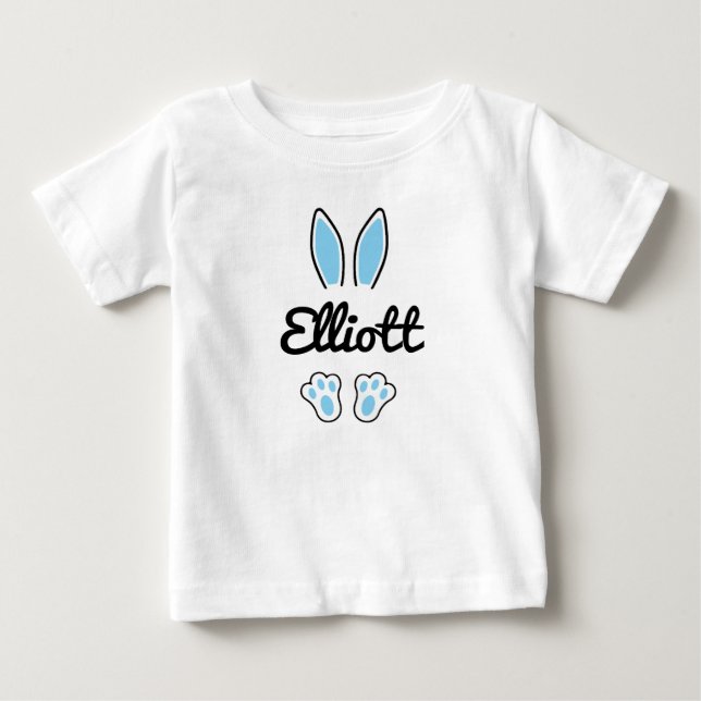 Camiseta De Bebé Blue Custom Name Easter Bunny Ears Feed (Anverso)