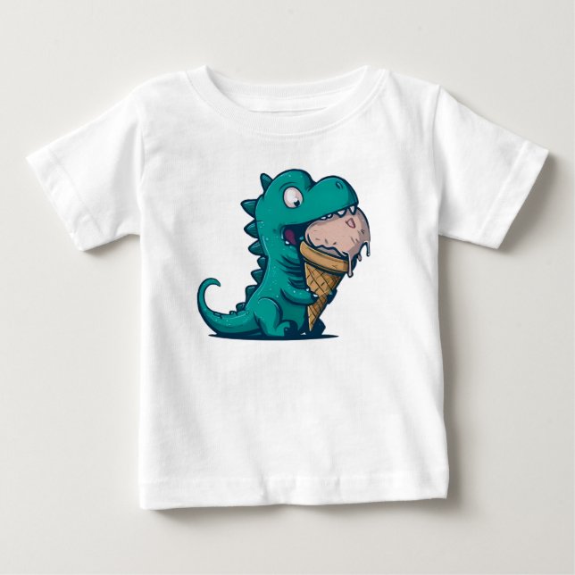 Camiseta De Bebé Blue Dino ama el helado crema - Gracioso arte Pers (Anverso)