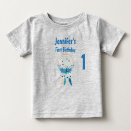 Camiseta De Bebé Blue Dreamcatcher Stylish Boho Design Cumpleaños