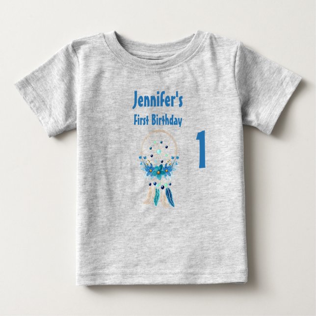 Camiseta De Bebé Blue Dreamcatcher Stylish Boho Design Cumpleaños (Anverso)