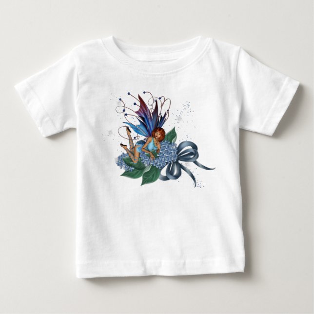 Camiseta De Bebé Blue Fae on Blue Flowers Design 1 (Anverso)
