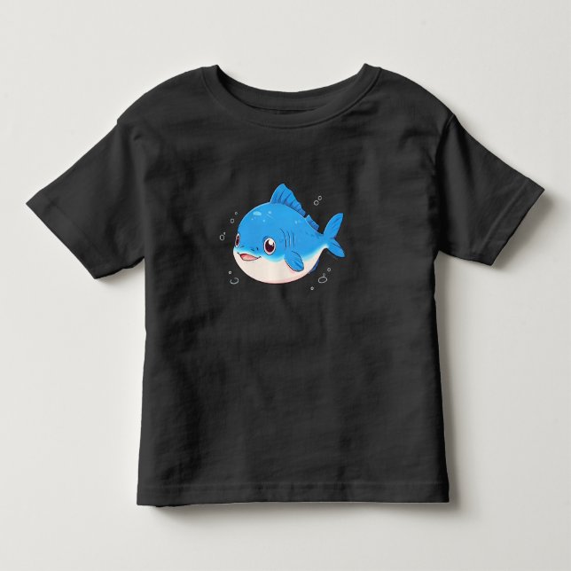 Camiseta De Bebé Blue Fish Drawing, Cartoon Style (Anverso)