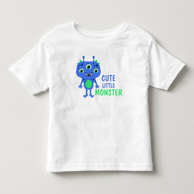 Camiseta De Bebé Blue Green Cute Pequeños Monstruos De 3 Ojos (Anverso)