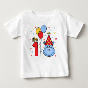 Camiseta De Bebé Blue Hippo Face Primer Cumpleaños