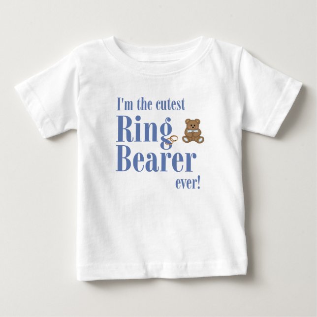 Camiseta De Bebé Blue I m The Cutest Ring Bearer Ever Boda (Anverso)
