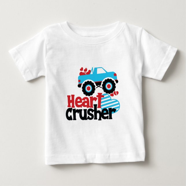 Camiseta De Bebé Blue Monster Truck Heart Crusher Valentine (Anverso)